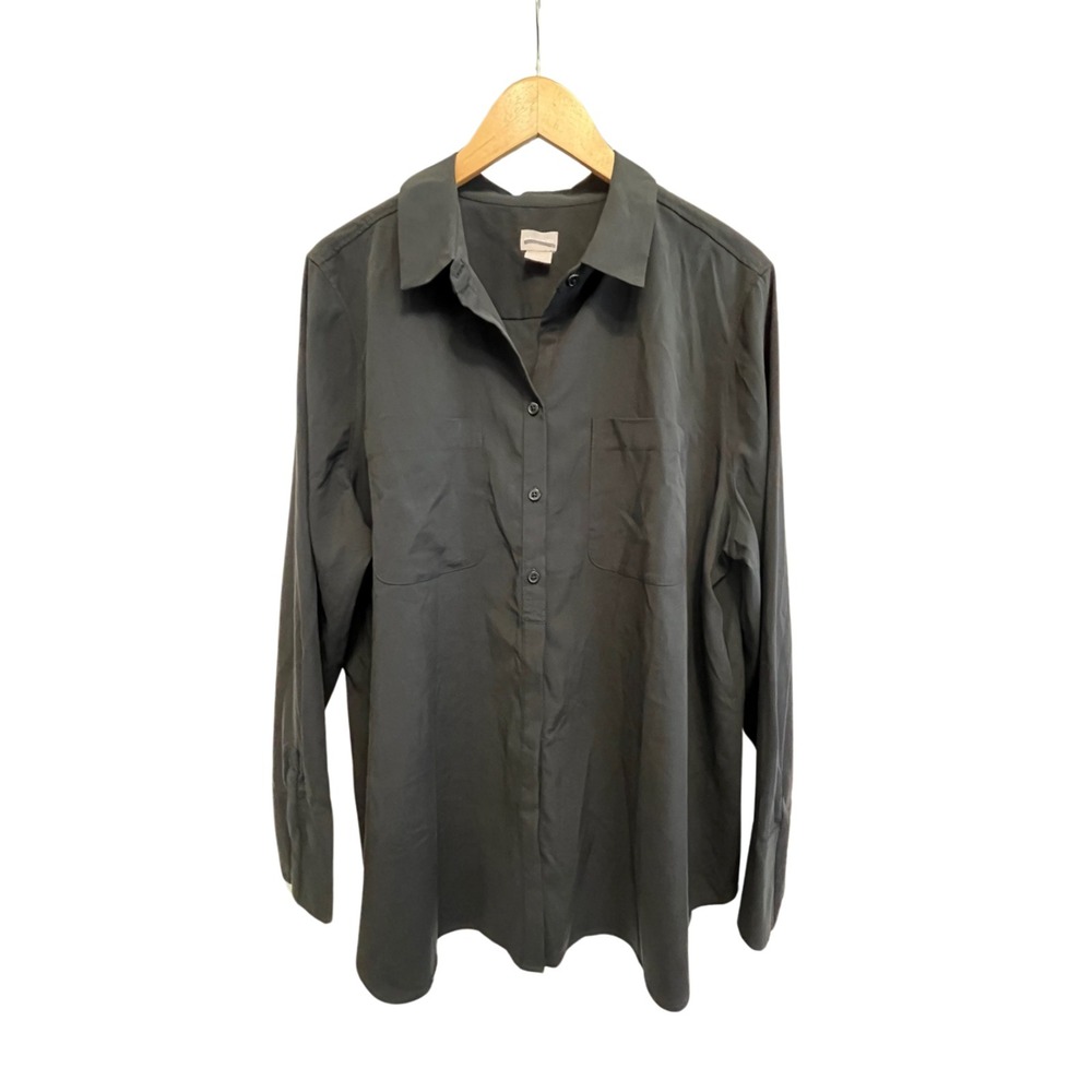 Chico's Black Button-up Shirt Size 16 18 Minimalist Lagenlook Modernist Hamptons